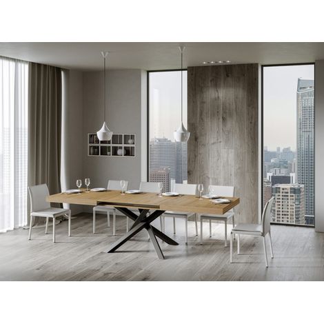 Les Tendances – Table extensible 8 à 14 personnes – Chêne naturel – Pieds entrelacés gris anthracite – Longueur 180 à 284 cm – Fabrication italienne (1/5)
