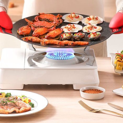 Plaque de barbecue corenne, pole frire ronde lisse Teppanyaki en alliage d'aluminium haute conductivit thermique pour cuisinire extrieure la maison Type universel 36cm (1/4)