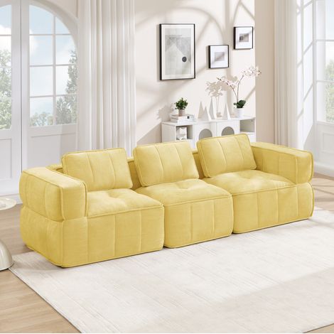 Divano modulare 3 posti 271x93x67 cm, seduta profonda, senza montaggio, tessuto poliestere giallo (1/5)