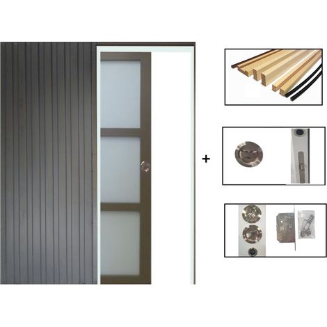 Porte Coulissante Gris Taupe Ral 7006 Vitrée H204 X L83 Cm, Galandage, Kit De Finition Gd Menuiseries