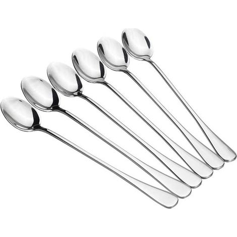6 cucharas largas para té helado, cucharas de acero inoxidable para remover el café y cucharas largas para postres de crema (1/5)