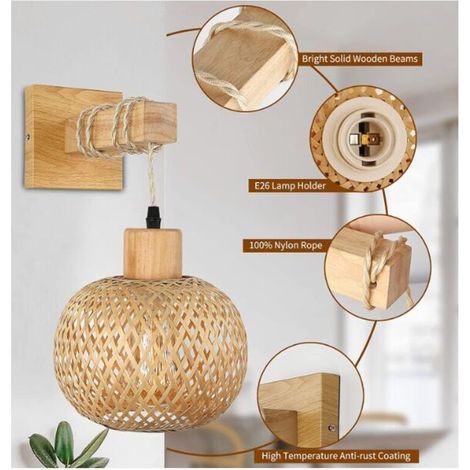 VURAHOME - Wandleuchte fürs Schlafzimmer, Stehleuchte aus Holz für Wohnzimmer, Flur (1/4)
