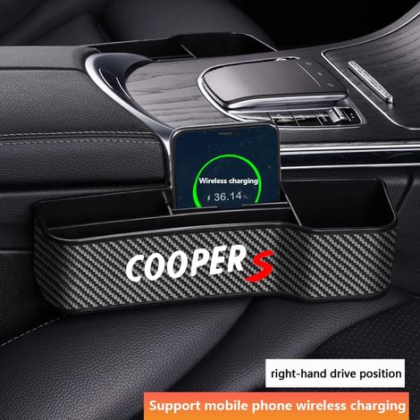 (Recharge sans fil) Organisateur de siège en fibre de carbone pour voiture avec recharge sans fil pour Mini Cooper R55 R56 R60 R61 F55 F56 F60 Cooper One S JCW (1/4)