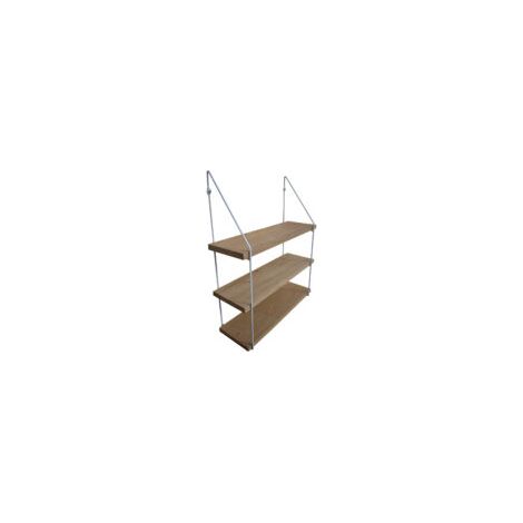 Étagère murale triple chêne 60 x 19 avec supports métal blanc