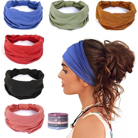 Lot de 6 bandeaux larges antidérapants pour femmes, bandeaux élastiques doux pour le yoga/la course/le sport, turbans et bandanas en (1/5)