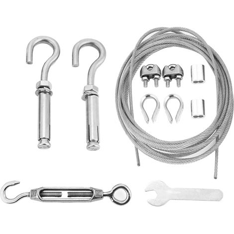 Corde à linge extérieure en acier inoxydable robuste avec tendeur et crochets (8 m) (1/5)