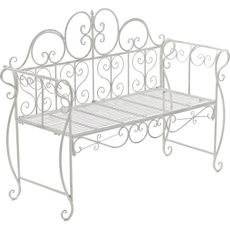 Banc de jardin design rustique largeur 128 cm en métal blanc vieilli 100002939
