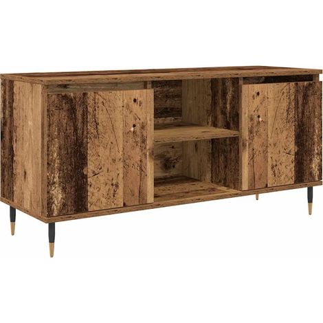 Mueble TV moderno minimalista con 2 puertas y 2 estantes 104 x 35 x 50 cm de madera contrachapada madera vieja 020052760 (1/5)