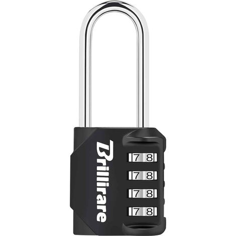 Cadenas Code 4 Chiffres, Longue Anse Résistant Aux Intempéries Serrure à combinaison pour Casier, Valise, Garage, Portail, École, Alliage de Zinc (Noir) (1/5)