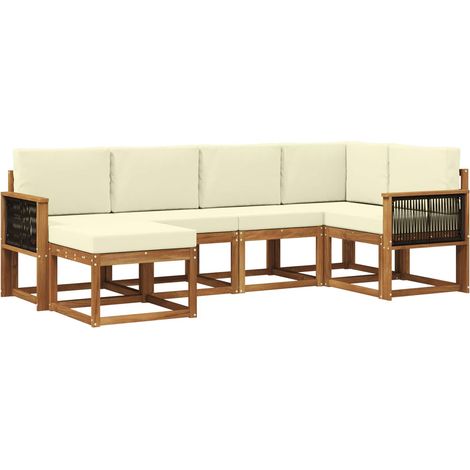 Outdoor Sofa Set 6 pcs Natural and Cream Solid Acacia Wood vidaXL (1/5)