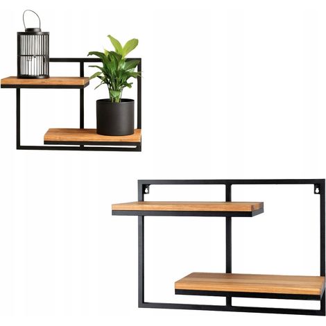 Soporte para flores colgante, de metal y madera, color negro, Revel L, 58 x 21,5 x 40 cm. (1/5)
