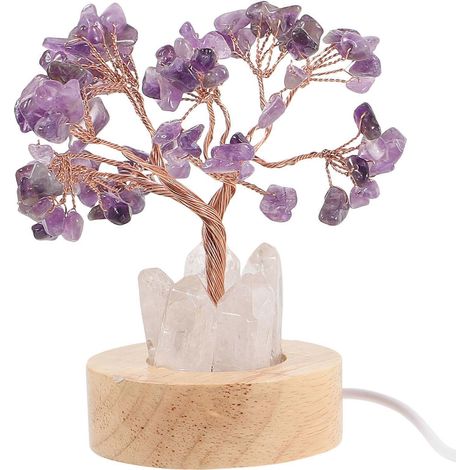 Veilleuse arbre en cristal d'améthyste, lampe de chevet décorative, petite veilleuse pour chambre à coucher (1/5)