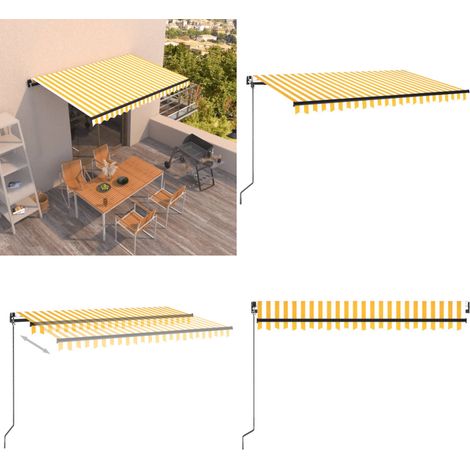 Auvent manuel rétractable 450x350 cm Jaune et blanc - Auvent Retractable - Store Banne - Parasol - Abri Solaire - Jardin - Home & Living (1/5)