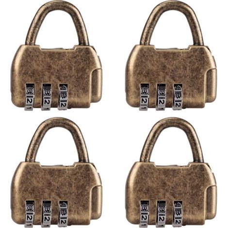 Lot de 4 cadenas à combinaison rétro en métal pour carnet, valise ou tiroir – design vintage, sans marque (1/5)