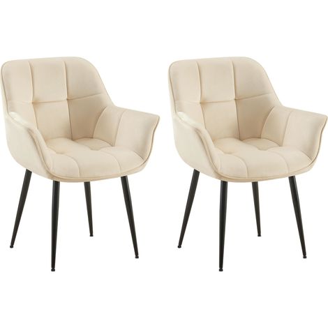 2er Set Esszimmerstuhl Roseville Samt creme