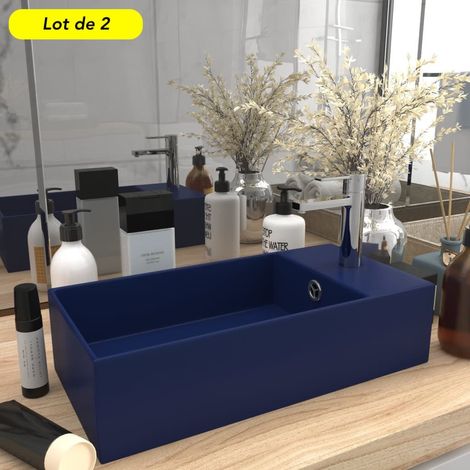 Lot de 2 Lavabos de Salle de Bain Chic & Moderne Bleu Foncé. SANS Mitigeur (1/5)