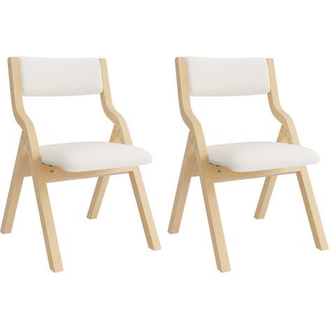 2 chaises pliantes en bois massif avec assise en lin beige pour salle à manger (1/5)