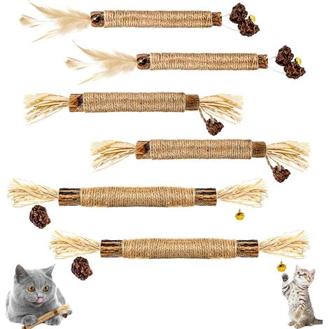 MINKUROW Bastoncini Di Erba Gatta (Confezione Da 6), Bastoncini Da Masticare Per Gatti, Gatto Matatabi, Bastoncini Da Masticare Dentale Aiutano Con Tartaro E Alito Cattivo Igiene Cura Sana (1/4)