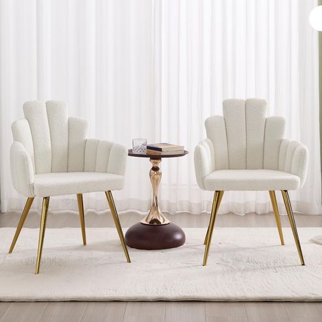 Dining Chairs 2Pcs in Faux Fur Kitchen Chairs with Special Designed Backrest for Living Room Restaurant Cafe, White, Wahson