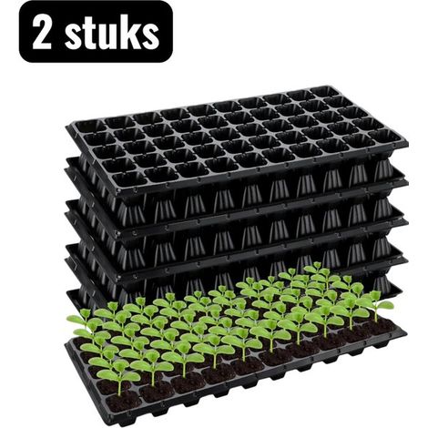 2 unidades, Cajas para huerto, 50 celdas para hortalizas y hierbas, 150 g cada una, Resistentes, Ideales para esquejes y semillas, Color negro (1/5)