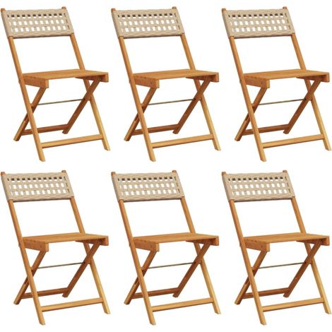 Faltbare Gartenstühle Set von 6 beige Rattan und Massivholz