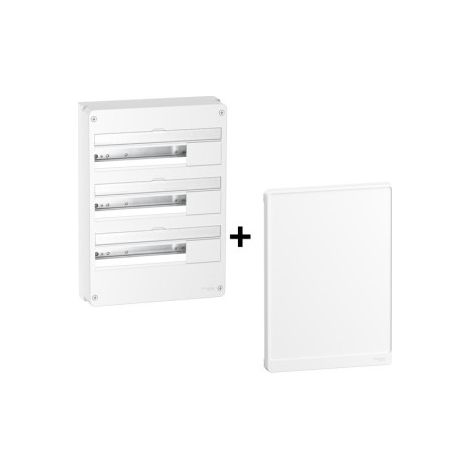 Schneider - Resi9 - Coffret 3 Rangu00e9es de 18 Modules + Porte Blanche - Ru00e9f. : R9H18403+R9H18423 (1/4)