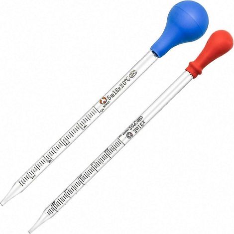 Graduierte Glaspipette mit Tropfverschluss, 3 ml und 5 ml, mit Messlinie und Gummiball – 2er-Pack (1/5)