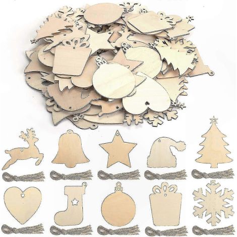 Sapin de Noël en bois, lot de 100 décorations festives pour arbre et suspensions murales, ornements naturels et chaleureux (1/5)