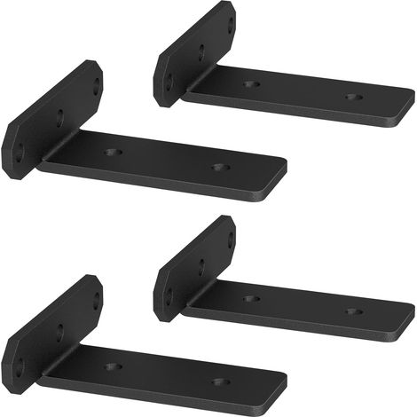 Equerre Etagere Murale 10cm, Support Équerre Charge Lourde Fixation Invisible Étagère L Metal Support Flottante Étagère pour Maison Cuisine, Salon et Garage - Noir (1/5)
