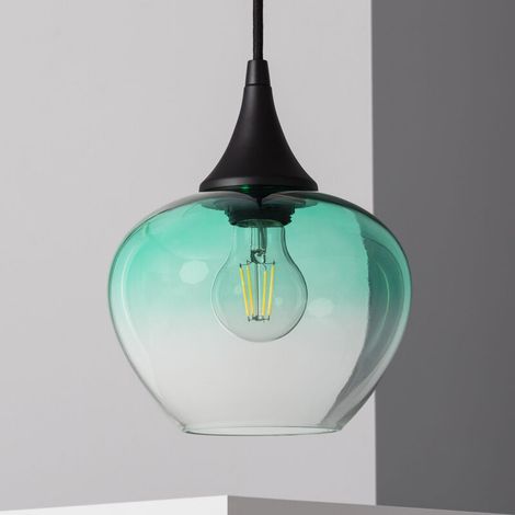 – Suspension en verre Manzana vert – Ampoule E27 – Longueur de câble réglable – Pour éclairage personnalisé dans divers espaces (1/5)