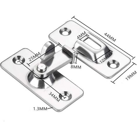 Loquet de serrure de porte à 90 degrés, loquet de verrouillage à angle de sécurité en acier inoxydable pour porte coulissante / poussoir, nickel satiné (1/4)