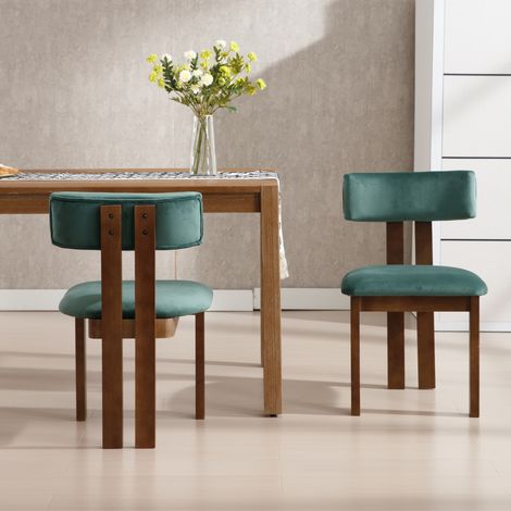 Wahson Lot de 2 chaises de salle à manger en velours – Design sans accoudoirs – Cadre en bois massif – Confort optimal – Couleur vert