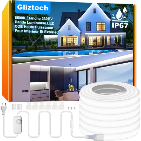 Bande LED COB Extérieure 10M - 230V Directe - Silicone IP67 - Lumière Blanche 6500K - Jardin Terrasse Commerce - 10 Mètres (1/5)