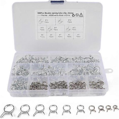 Lot de 150 colliers de serrage à ressort en acier inoxydable pour tuyaux d'alimentation, d'eau et d'air comprimé (voiture). (1/5)
