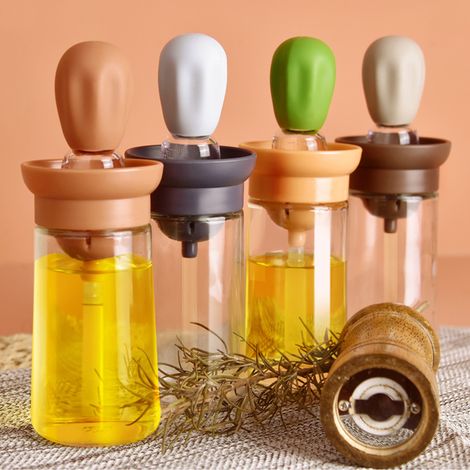 Pinceau et flacon à huile pour la cuisine et la maison, avec dosage biomimétique, en silicone résistant aux hautes températures, 2 en 1, bleu. (1/5)