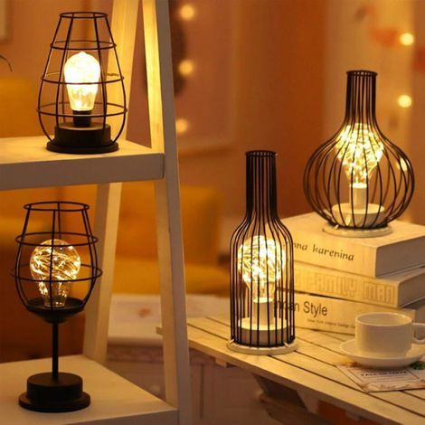 Lampe de table décorative,veilleuse, à piles, lampe de bureau pour chambre à coucher [classe énergétique A]（Verre à Vin Rouge） (1/5)