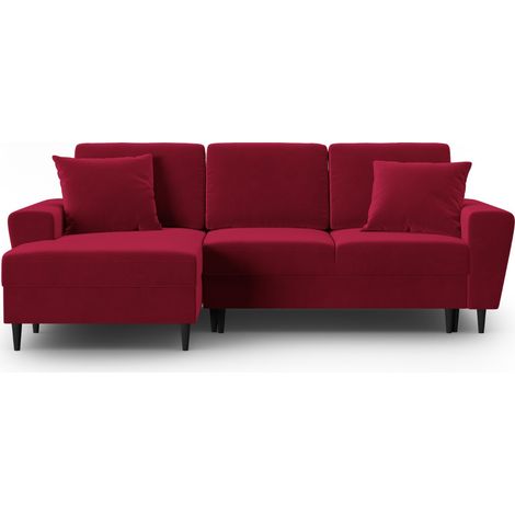 Canapé d'angle gauche convertible + box 4 places en velours rouge (1/5)