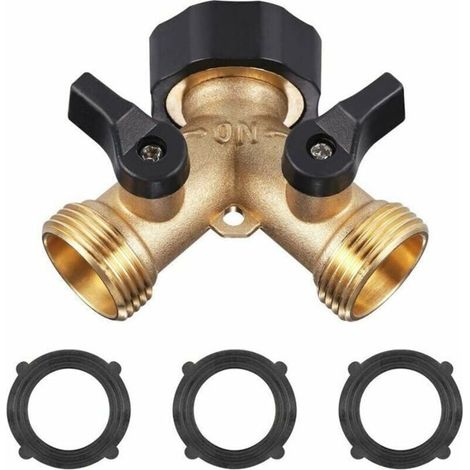 Double Washing Machine Faucet, GU.B / Brass Garden Hose Splitter, Y-Connector with 3 Rubber Washers.