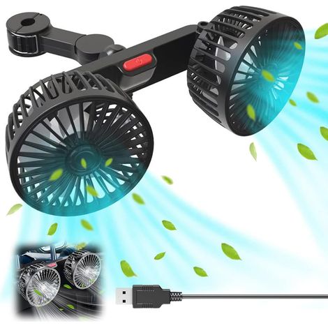 5V Ventilateur de Voiture  à Double Tête,Ventilateur de Voiture Avec Ventouse,Ventilateur de Voiture Portable Rotation à 360 Degrés,Ventilateur de Voiture Avec 2 Vitesse