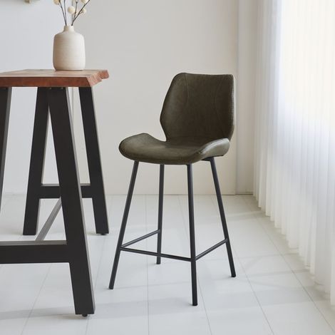 Beau Industrial Barhocker Grünes Kunstleder – 62 cm Sitzhöhe –