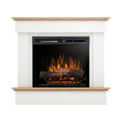 Camino Elettrico Riscaldante Da Pavimento Autoportante a LED - 23" - Bianco opaco / Rovere chiaro - 100,5 x 89 x 33,5 - TORMES (1/5)