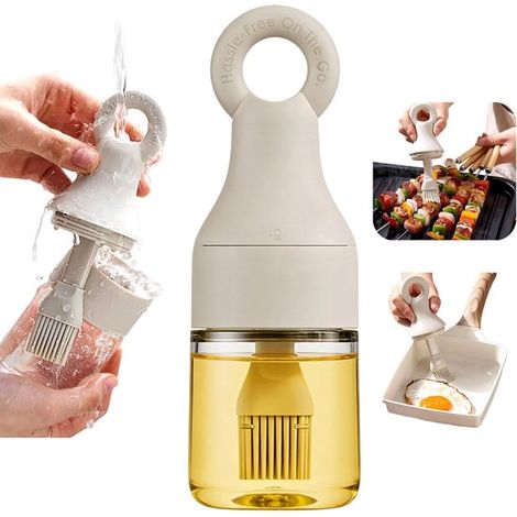 Flacone con pennello per olio in silicone 2 in 1, in vetro borosilicato, a prova di perdite, ideale per barbecue, campeggio e cucina. (1/5)
