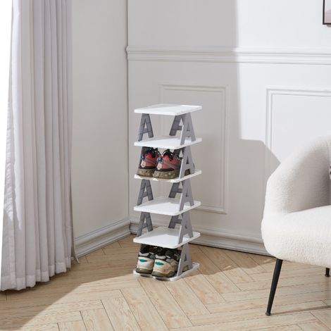Nordic Grey Six-Tier Folding Plastic Shoe Rack for Home Doorway 24cm W x 26cm D x 81.5cm H (1/5)
