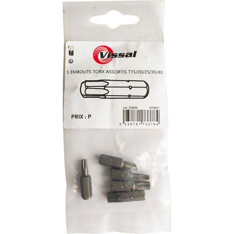5 embouts Torx TX15-20-25-30-40 acier - Viswood