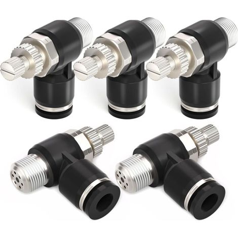 PNEUMATICO Confezione da 2 SL8-02 Connessione a innesto rapido per linea d'aria 8 mm o 1/4 di pollice BSP Valvola di controllo del flusso d'aria ad angolo di 90 gradi Raccordo per valvola di controllo