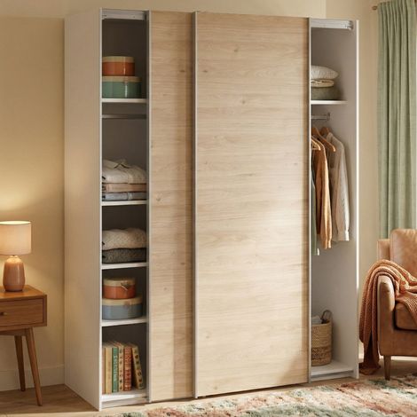 Dmora - Armario 2 puertas Maurice, Muebles de dormitorio, Vestidor, Armario de ropa, 150x61 h200 cm, Blanco y Roble (1/5)