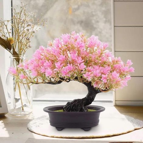 Arbre bonsaï artificiel, plantes artificielles en pot, fausses plantes d'intérieur, petite décoration artificiellerose (1/5)