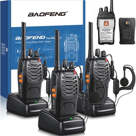 Talkies-Walkies Professionnels à Longue portée pour Adultes - Batterie Rechargeable, Radio bidirectionnelle à 16 canaux, Chargeur USB, écouteur avec Fonction VOX (Noir, 3-Pack) (1/5)