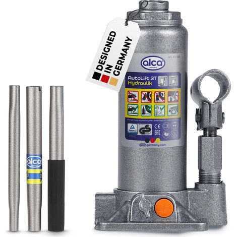 alca® Hydraulischer Wagenheber 3t I Stempelheber & Unterstellheber aus Stahl I für Auto, Motorrad, PKW & Werkstatt I Hubhöhe 195-380 mm I TÜV-zertifiziert & GS-Geprüft
