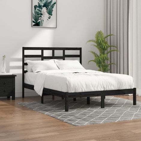Cadre de lit sans matelas noir bois massif 140x190 cm (1/4)